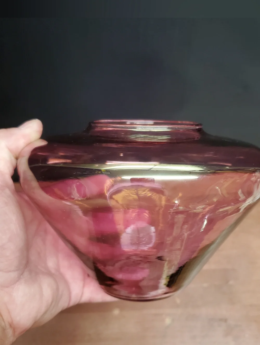 Modern Art Glass Pink Iridescent Bowl or Vase